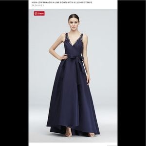 Hi-low mikado A-line gown with illusion straps
